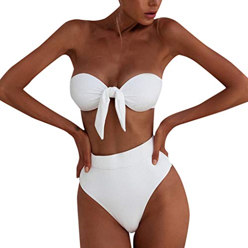 Traje de Baño Mujer 2019 SHOBDW Bohemia Sexy Conjunto de Bikini Brasileño Push Up Traje de Baño Mujer Dos Piezas Acolchado Bra Tanga Mujer Talle Alto Bañadores de Mujer Sin Tirantes(Blanco,XL)