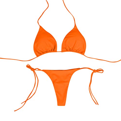 Traje de Baño Mujer 2019 SHOBDW Cómodo Traje de Baño Mujer Dos Piezas Acolchado Bra Conjunto de Bikini Push Up Tanga Traje de Baño Mujer Talle Alto Vendaje Bañadores de Mujer Sexy(Naranja,S)