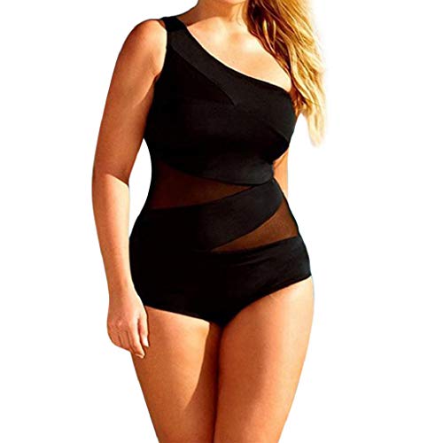 Traje de Baño Mujer 2019 SHOBDW Sexy Negro Traje de Baño Mujer Una Pieza Conjunto de Bikini Push Up Acolchado Bra Tankinis Mujer Un Hombro Bañadores de Mujer Reductores(Negro,3XL)