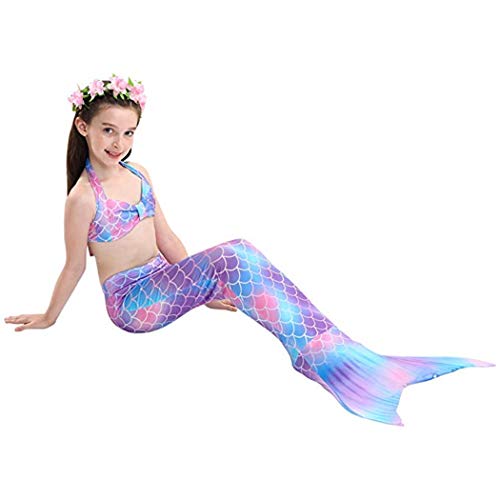 Traje de Baño Niña Cola de Sirena Cosplay Mermaid Bikini de Baño Conjuntos, Set 4 Piezas
