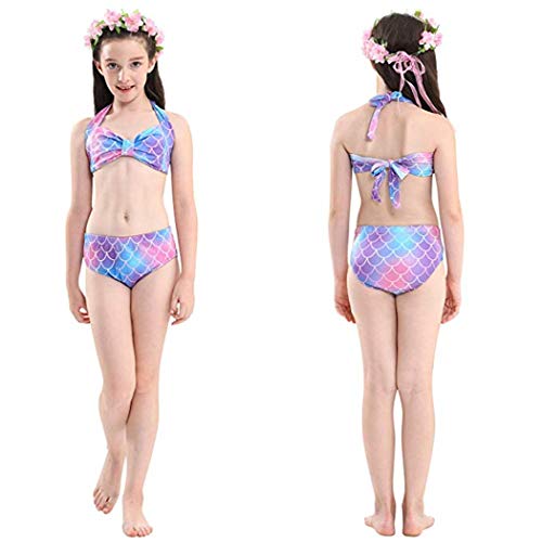 Traje de Baño Niña Cola de Sirena Cosplay Mermaid Bikini de Baño Conjuntos, Set 4 Piezas