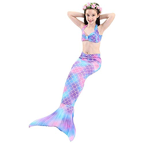 Traje de Baño Niña Cola de Sirena Cosplay Mermaid Bikini de Baño Conjuntos, Set 4 Piezas