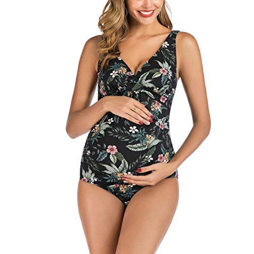 Traje de Baño para Embarazadas Bañadores Premama Bikini Embarazo Bañador Maternidad 1 Pieza Negro/L