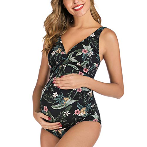 Traje de Baño para Embarazadas Bañadores Premama Bikini Embarazo Bañador Maternidad 1 Pieza Negro/L