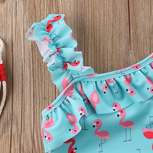 Traje de baño para niña de Toddler sin mangas, con estampado de flamencos, tallas 2-7 años azul 34 cm