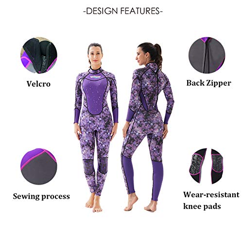 Traje de Neopreno de Una Pieza para Mujer, 3mm Neopreno Invierno Traje de Buceo de Surf Completo Estampado Wetsuit con Cremallera Trasera,A-XL