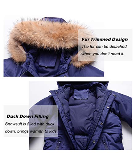 Traje de Nieve para Niños Niñas, Pluma Mono con Capucha Impermeable Chaqueta Manga Larga Abrigo de Invierno Ropa de Esquí 4-5 Años