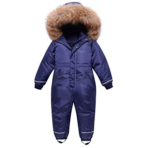 Traje de Nieve para Niños Niñas, Pluma Mono con Capucha Impermeable Chaqueta Manga Larga Abrigo de Invierno Ropa de Esquí 4-5 Años