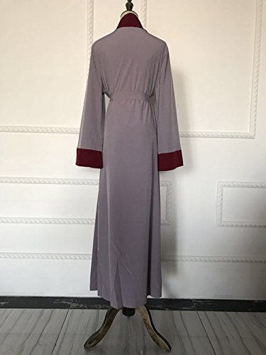 Traje Maxi Musulmán de Las Mujeres, Vestidos Elegantes de Manga Larga de Kaftan, Abrigo Largo Islámico de Abaya,Gris,L