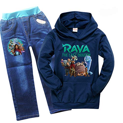 Traje unisex para niños Raya y el último dragón, 2 piezas, sudadera con capucha de manga larga+jeans Tops para niños y niñas