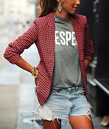 Trajes Chaqueta Mujer Blazers Chaquetas Elegante Moda De Marca Estilo Retro Casual Negocios Office Wear Chaqueta Manga Larga Rojo A Cuadros De Solapa Blazers Chaqueta