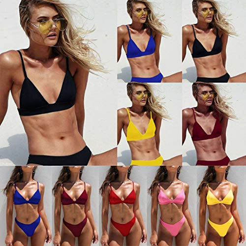 Trajes de baño Mujer 2019 SHOBDW Bikinis Conjunto De Bikini 2 Piezas Muy Bajo SóLido Básico Push Up Acolchado Playa De Verano Bañadores Partes de Abajo Ropa De Playa Sexy para Mujer(Azul,M)