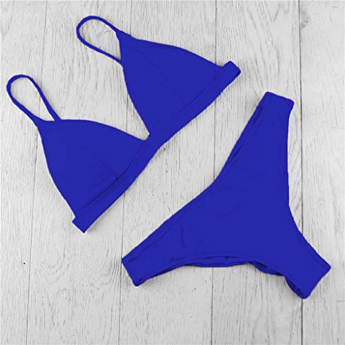 Trajes de baño Mujer 2019 SHOBDW Bikinis Conjunto De Bikini 2 Piezas Muy Bajo SóLido Básico Push Up Acolchado Playa De Verano Bañadores Partes de Abajo Ropa De Playa Sexy para Mujer(Azul,M)