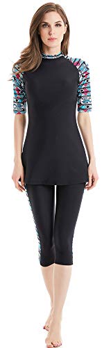 Trajes De Baño Musulmanes Damas Burkini Manga Manga Corta Ropa De Play Modest Muslim Swimwear (N2, Int'l L)