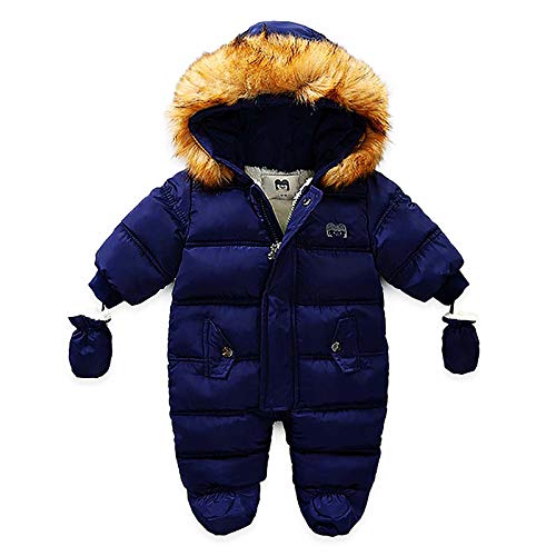 Bebé mono de invierno con capucha, romper traje de nieve niños niñas mono  de manga larga trajes cálidos regalo (azul marino, 66cm) Alta calidad