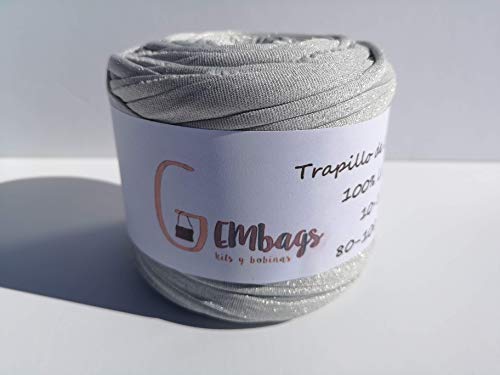 TRAPILLO DE LUREX EN COLOR GRIS PLATA CON DESTELLOS PLATEADOS, BOBINA DE 50-70 METROS. 9-12 GANCHILLO