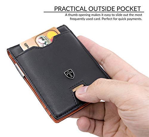 TRAVANDO Cartera con Pinza para Billetes London Bloqueo RFID | Seguridad | Tarjetero Hombre Slim | Billetero | Cartera pequeña de Viaje | Estuche, Protege Tarjetas de crédito (Negro)
