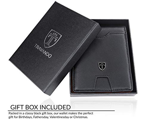 TRAVANDO Cartera con Pinza para Billetes London Bloqueo RFID | Seguridad | Tarjetero Hombre Slim | Billetero | Cartera pequeña de Viaje | Estuche, Protege Tarjetas de crédito (Negro)