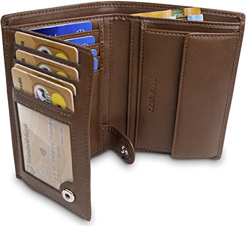 TRAVANDO Cartera Hombre Rome con Bloqueador RFID, Billetera, Tarjetero, Monedero Varón, Portamonedas, Regalo, Wallet, Vertical, Bolsillo Monedas Botón a presión Tarjetera, Ranuras