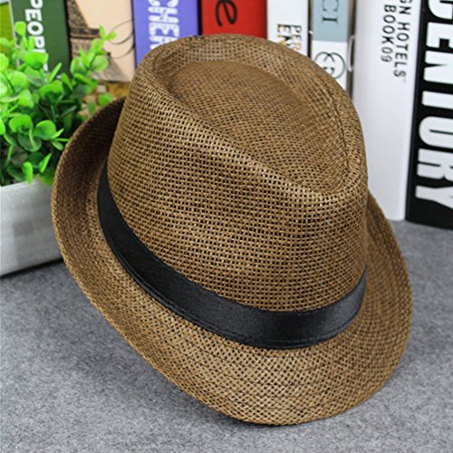 TREESTAR Casquillo Casual de Panamá Hombres Sombrero de Sol de Borde Redondo Paja Sombrero para Deportes al Aire Libre Acampar Playa Primavera Verano