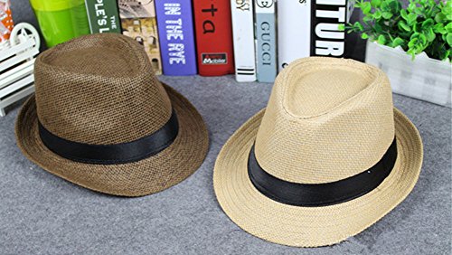 TREESTAR Casquillo Casual de Panamá Hombres Sombrero de Sol de Borde Redondo Paja Sombrero para Deportes al Aire Libre Acampar Playa Primavera Verano