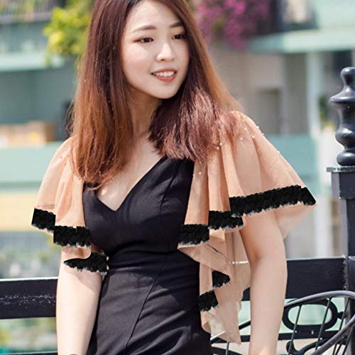 Trimming Shop 50mm Ancho Chifón Ribete de Encaje Tul Flores Cinta Vintage Aplique Para Adorno Ropa,Costura,Bricolaje Novia de la Boda Vestidos - Negro, 5 Metres