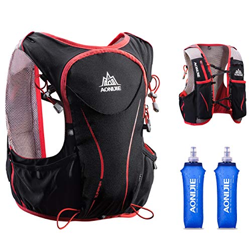 TRIWONDER Mochila de Hidratación Ligero 5L Superior Chaleco para Trail Running Ciclismo Marathoner Profesional Hombre Mujer (Negro (S-M) - con 2 * 500ml Botellas Blandas)