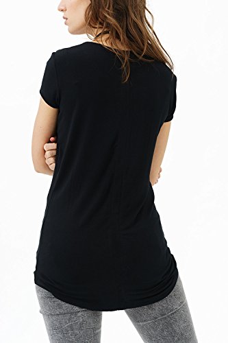 trueprodigy Casual Mujer Marca Camiseta con impresión Estampada Ropa Retro Vintage Rock Vestir Moda Cuello Redondo Manga Corta Slim Fit Designer Fashion T-Shirt, Colores:Black, Tamaño:L