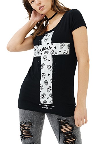 trueprodigy Casual Mujer Marca Camiseta con impresión Estampada Ropa Retro Vintage Rock Vestir Moda Cuello Redondo Manga Corta Slim Fit Designer Fashion T-Shirt 