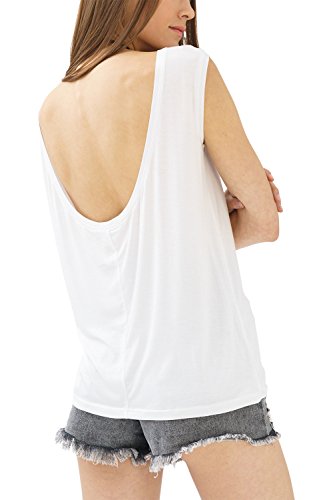 trueprodigy Casual Mujer Marca Camiseta De Tirantes Basico Ropa Retro Vintage Rock Vestir Moda Cuello Redondo Sin Manga Slim Fit Designer Fashion Top, Colores:White, Tamaño:XS