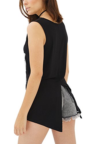 trueprodigy Casual Mujer Marca Camiseta De Tirantes con impresión Estampada Ropa Retro Vintage Rock Vestir Moda Cuello Redondo Sin Manga Slim Fit Designer Fashion Top, Colores:Black, Tamaño:S