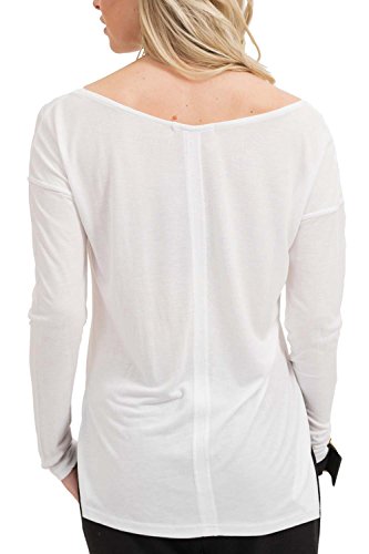 trueprodigy Casual Mujer Marca Camiseta Manga Larga Basico Ropa Retro Vintage Rock Vestir Moda Cuello Redondo Manga Larga Slim fit Designer Fashion Top Shirt, Colores:White, Tamaño:XS