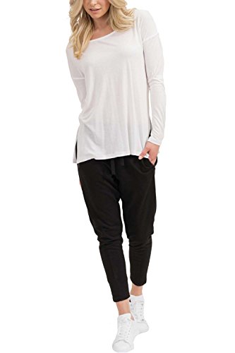 trueprodigy Casual Mujer Marca Camiseta Manga Larga Basico Ropa Retro Vintage Rock Vestir Moda Cuello Redondo Manga Larga Slim fit Designer Fashion Top Shirt, Colores:White, Tamaño:XS