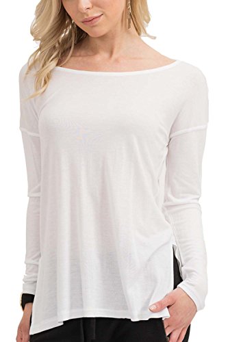 trueprodigy Casual Mujer Marca Camiseta Manga Larga Basico Ropa Retro Vintage Rock Vestir Moda Cuello Redondo Manga Larga Slim fit Designer Fashion Top Shirt, Colores:White, Tamaño:XS