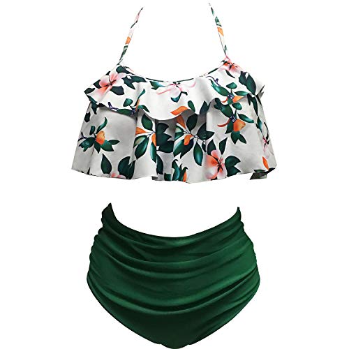 TSWRK Bikini Dedos Piezas para Mujer Bikini Dedos Piezas Conjunto Retro Traje deBaño Dedos Piezas con Pliegues En El Hombro Traje deBaño Push Up Traje deBaño En La Playa