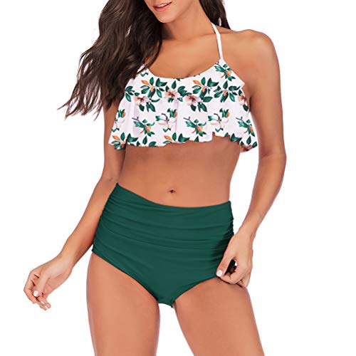 TSWRK Bikini Dedos Piezas para Mujer Bikini Dedos Piezas Conjunto Retro Traje deBaño Dedos Piezas con Pliegues En El Hombro Traje deBaño Push Up Traje deBaño En La Playa