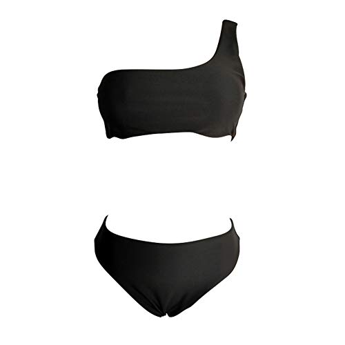 TSWRK Bikini para Mujer Conjunto Traje de Baño de Dos Piezas Traje de Baño de Un Hombro Traje de Baño Dulce Color Sólido Traje de Baño Bandeau Traje de Baño