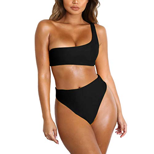 TSWRK Bikini para Mujer Conjunto Traje de Baño de Dos Piezas Traje de Baño de Un Hombro Traje de Baño Dulce Color Sólido Traje de Baño Bandeau Traje de Baño