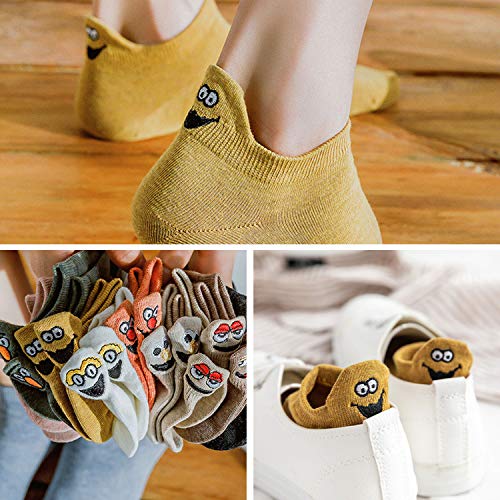 TTSkying Calcetines de algodón para mujer, diseño de caricatura bordada, divertidos calcetines cortos para mujer