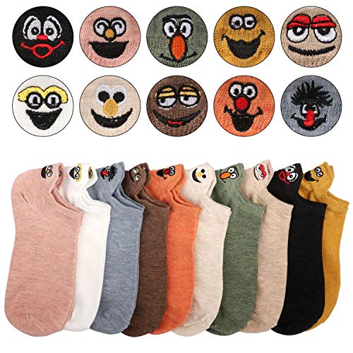 TTSkying Calcetines de algodón para mujer, diseño de caricatura bordada, divertidos calcetines cortos para mujer