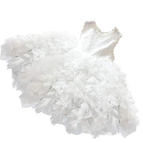 TTYAOVO Verano sin Mangas con Volantes en Forma de Flor para niñas de (Talla130) 5-6 años 411 Blanco