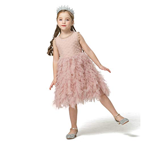 TTYAOVO Verano sin Mangas con Volantes en Forma de Flor para niñas de (Talla130) 5-6 años 411 Rosada