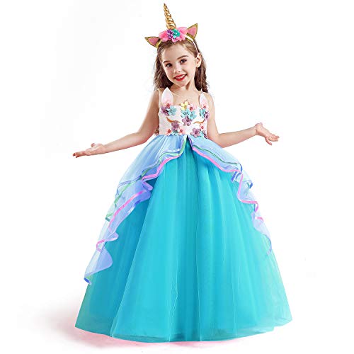 TTYAOVO Vestido de Fiesta con Volantes de Princesa sin Mangas para Niñas Tamaño(160) 11-12 años 700 Azul