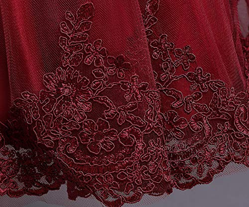 TTYAOVO Vestido de Fiesta de Encaje de Dama de Honor de la Boda de la Princesa de Las Niñas Tamaño(100) 18-24 Meses 06 Rojo