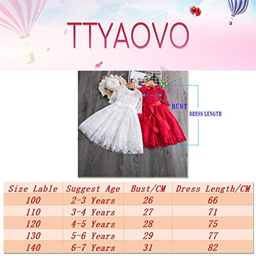 TTYAOVO Vestido de Novia Bordado de Encaje para Niñas Vestido de Fiesta de Niña de Flores 6-7 años(Talla140) 481 Blanco