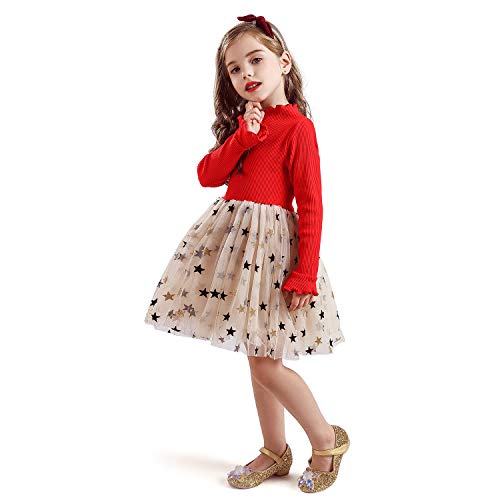 TTYAOVO Vestido de Tul de Fiesta de Princesa de Manga Larga para Niñas Talla(120) 4-5 años 671 Rojo