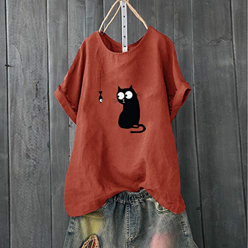 TUDUZ Blusas Mujer Manga Corta Camisas Patrón De Impresión Tops Camisas De Talla Grande (Naranja.B, XL)