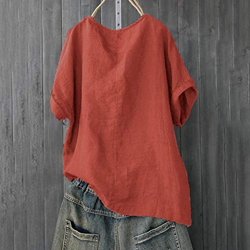 TUDUZ Blusas Mujer Manga Corta Camisas Patrón De Impresión Tops Camisas De Talla Grande (Naranja.B, XL)