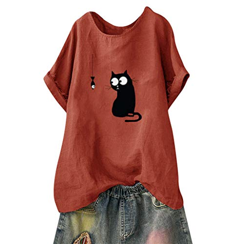 TUDUZ Blusas Mujer Manga Corta Camisas Patrón De Impresión Tops Camisas De Talla Grande (Naranja.B, XL)