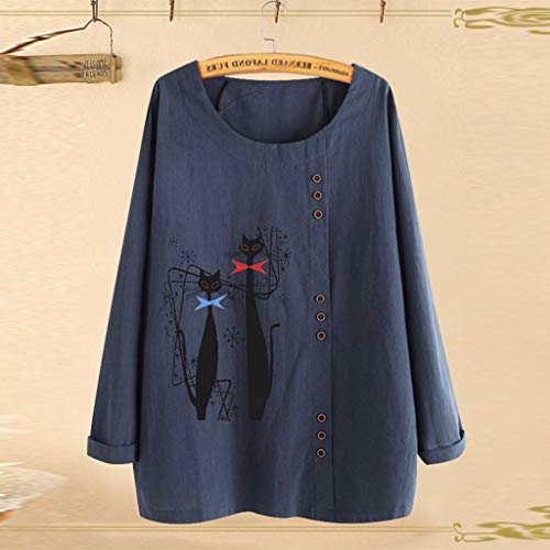 TUDUZ Blusas Mujer Manga Larga Camisas Botón Camisetas Impresión Tops Suelto Talla Extra M-5XL (Armada.g, XXXXXL)